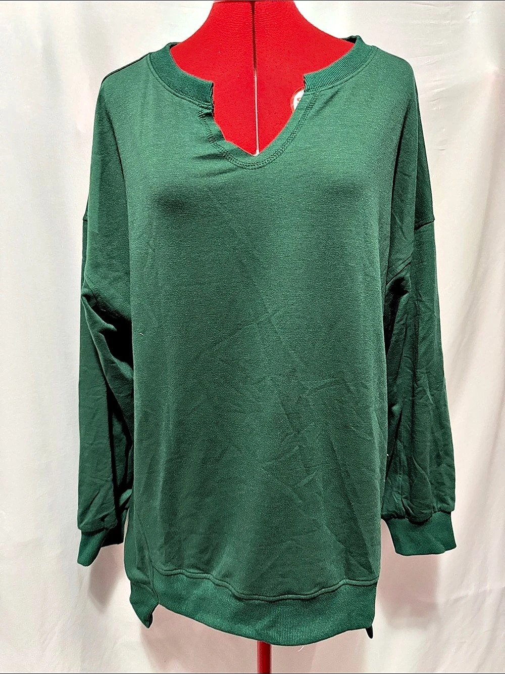 Green V-Neck Sweatshirt Size Medium